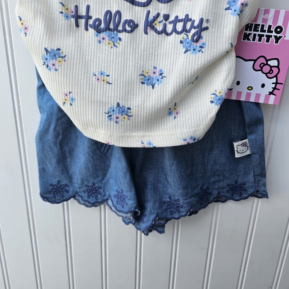 NEW Hello Kitty Floral T-Shirt and FAUX Denim Shorts Set 2T - Picture 4 of 5
